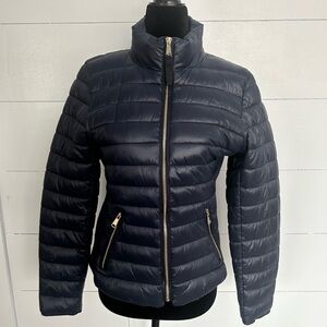 Love Tree D.Blue “Packable" Puffer slim-fit stretchy sides gold-tone zippers